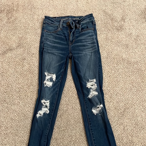 America Eagle Jeans, NE(X)T LEVEL STRETCH, Dark Wash, Hi Rise Jegging, Ripped - Picture 6 of 6